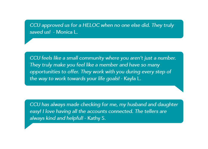 Image depicting 3 testimonials from CCU Members
