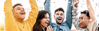 Group of people cheering together