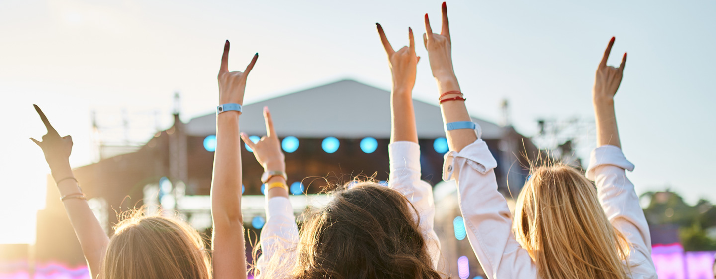 Image of two women from behind their heads at a concert as a header image
