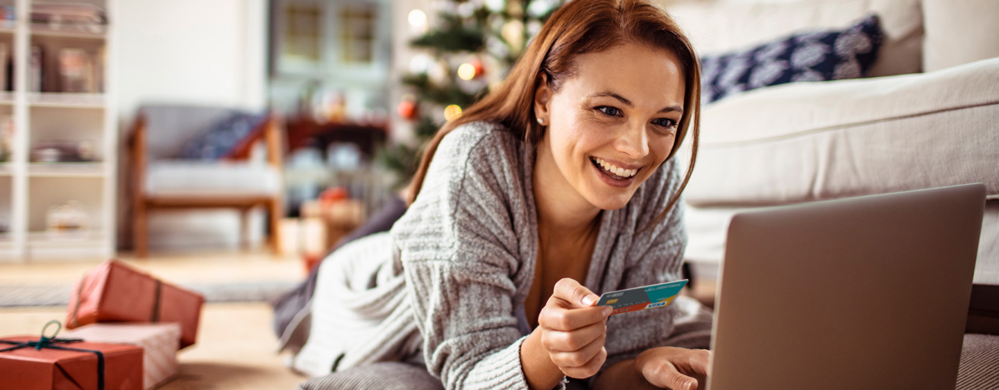 Woman shops online with her MY Card