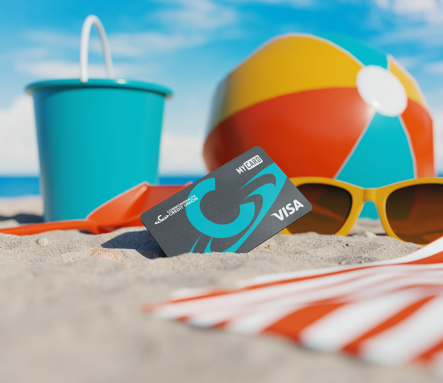 Slider image depicting a CCU MY Card on a beach