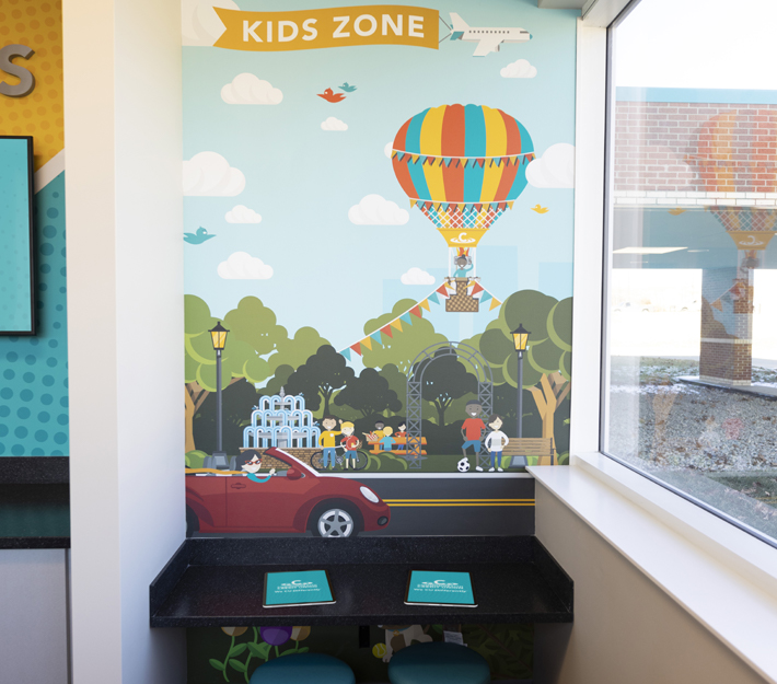 Interior shot of the Louisville Road Branch showing the Kids Zone section