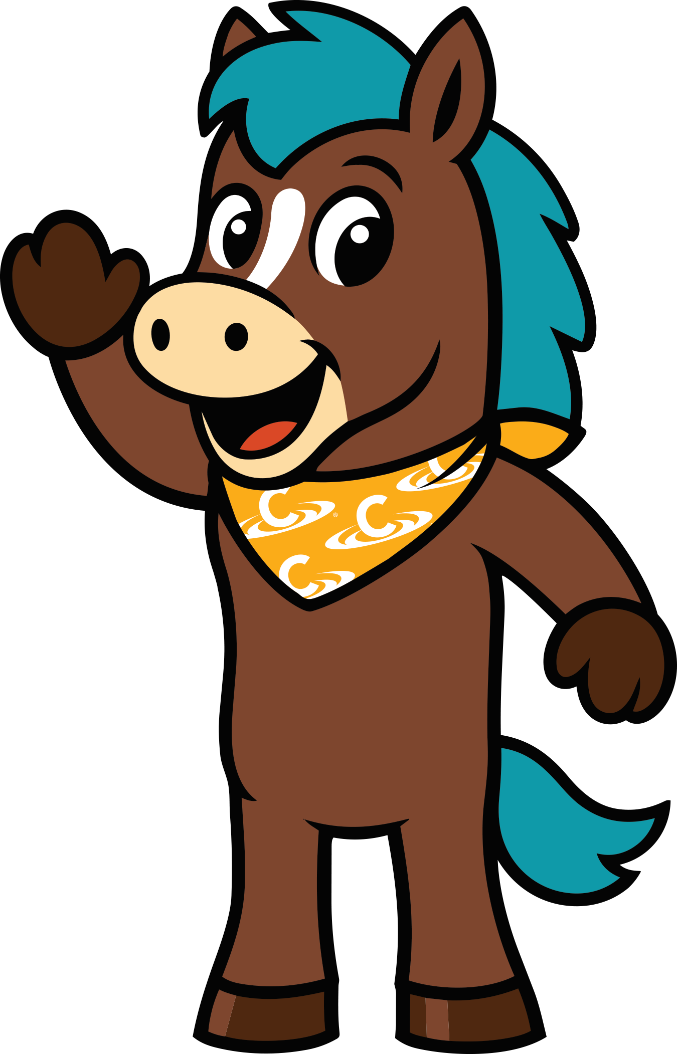 Ripples the Racehorse mascot waving