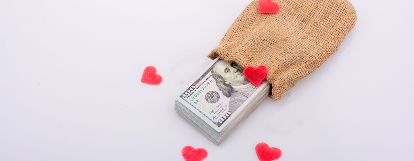 Money with cutout hearts. 