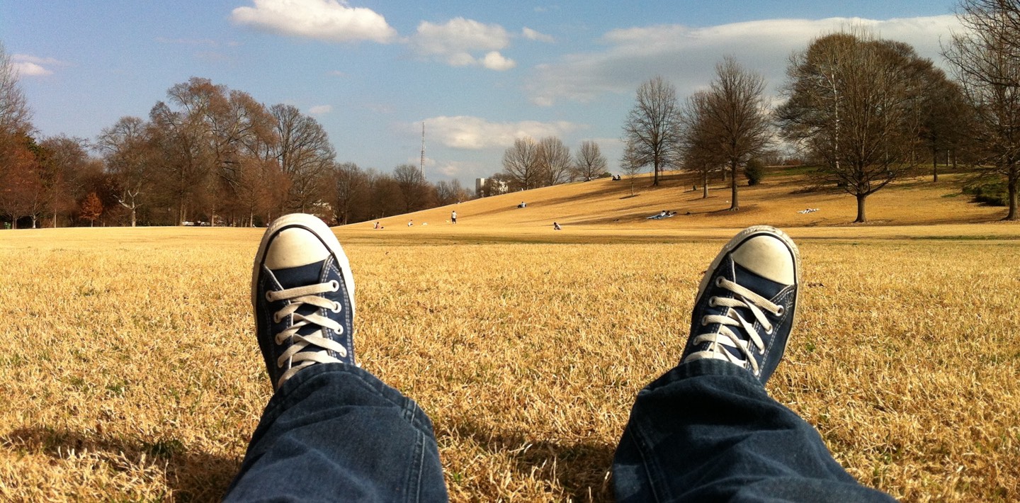 relaxing in a field