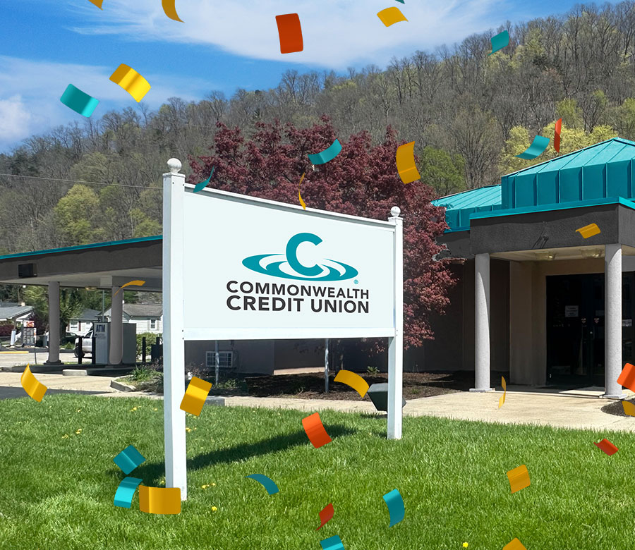 External image of the Prestonsburg branch with digital confetti