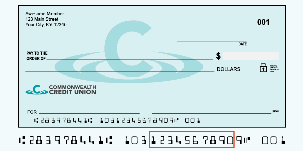 Image of check with account number example highlighted.