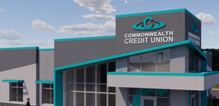 Render of the outside of a new Commonwealth CU branch