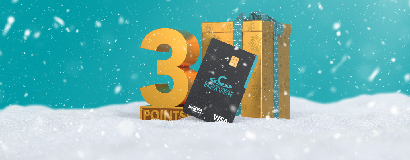 Image of a 3 Points graphic with a CCU card and a golden present