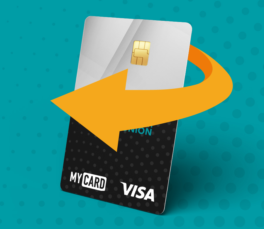 Image of a CCU Visa with Flip the Balance graphic